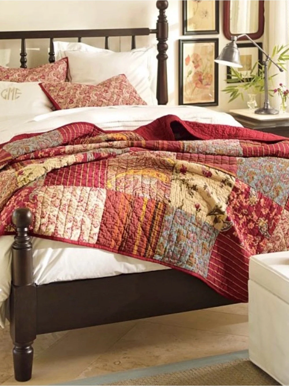 Pottery Barn “Georgia” Patchwork Quilt (K) and Euro Shams (3) EUC